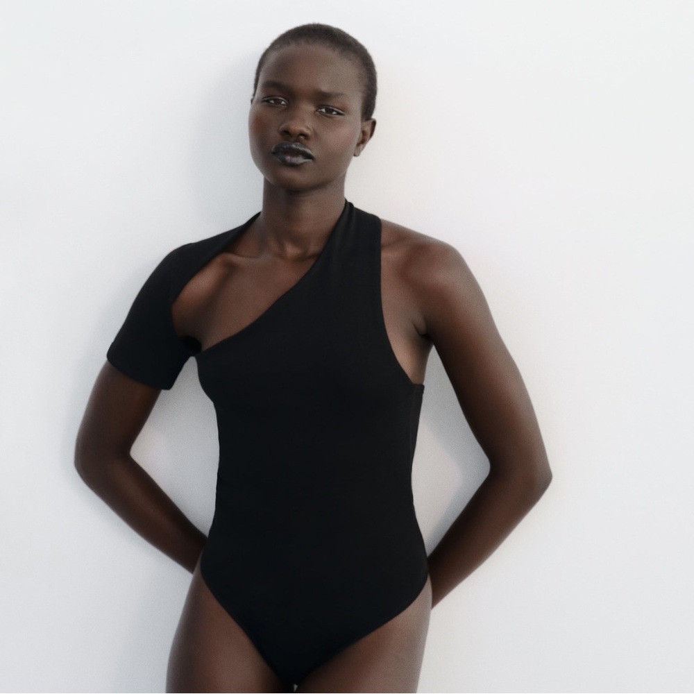Zara Black Asymmetrical Bodysuit